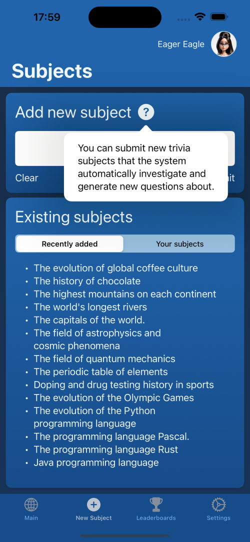 Adding a new subject